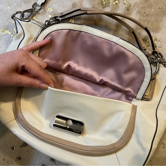 Coach Kristin Satchel Leather White & Tan Croc Embossed Crossbody Bag - Picture 9 of 14